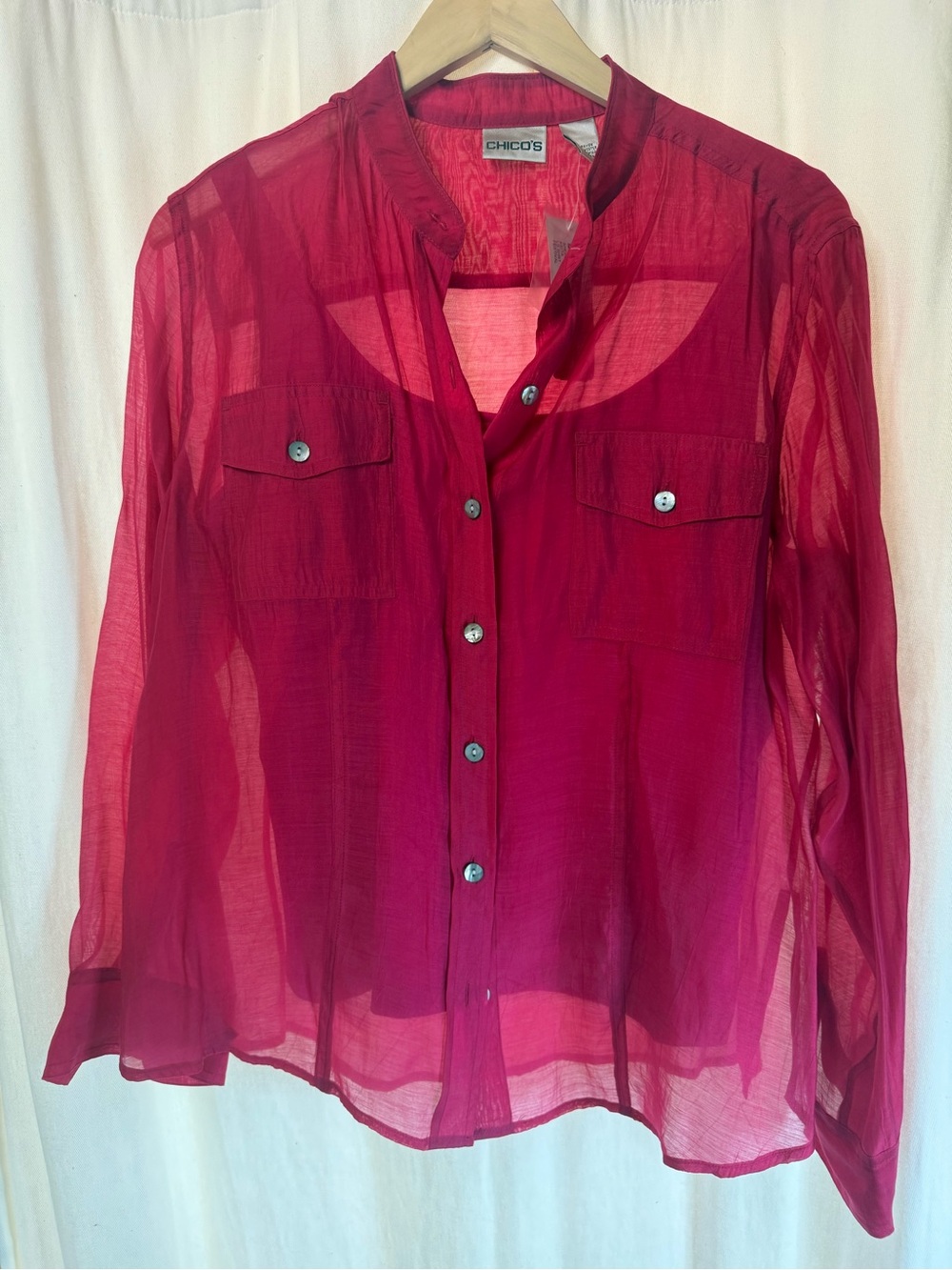 Chico's Button-Front Blouse in Magenta with Matching Support Cami - 2 Piece